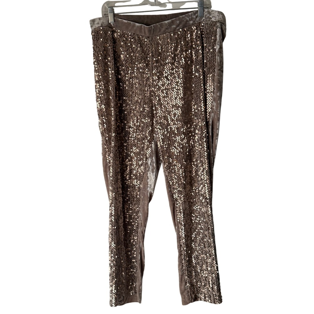 Chicos‎ Sequins Velvet Ankle Pants Taupe Women Size 3 Large Party Event Sparkle